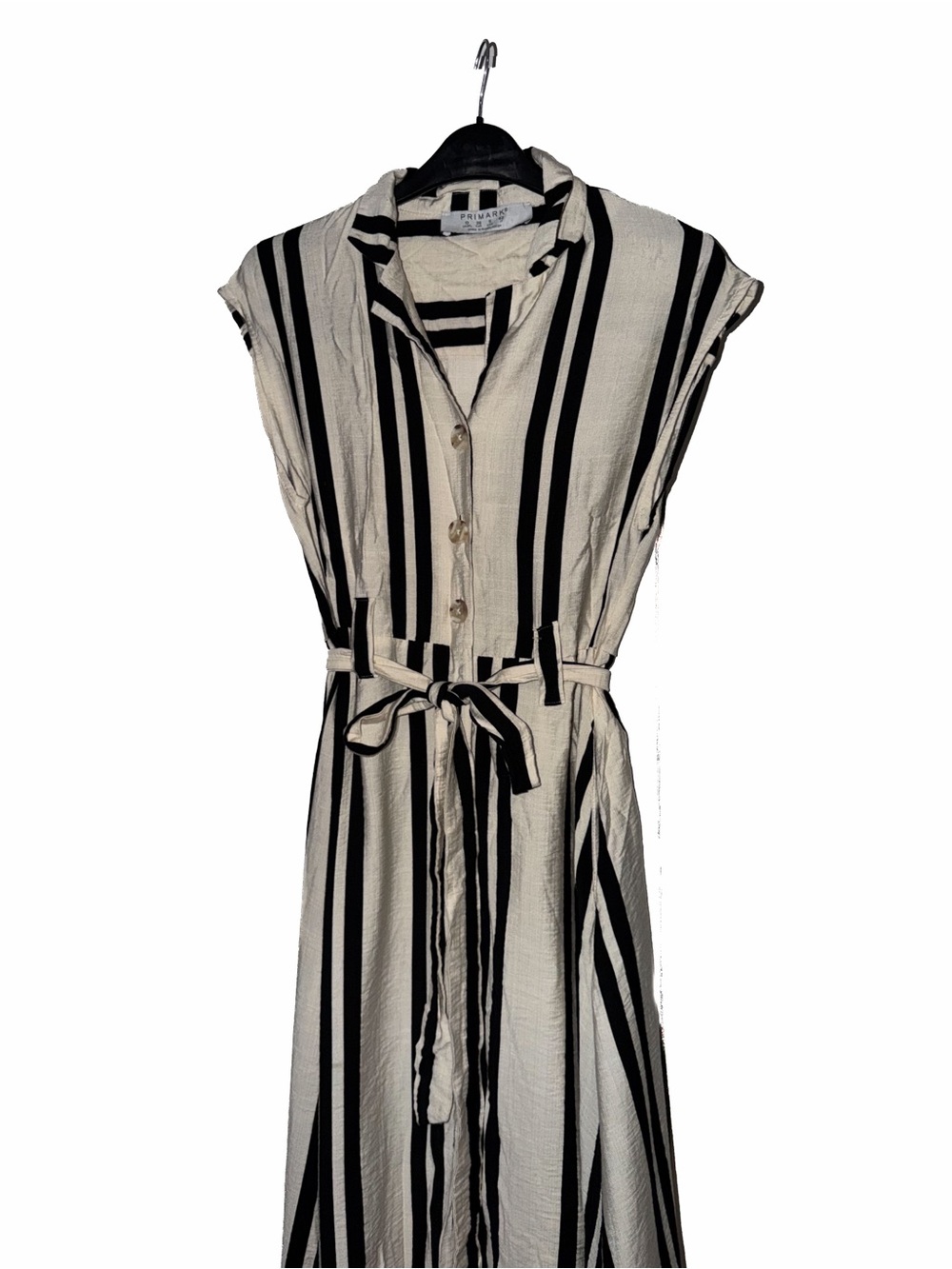Primark Black & White Striped Maxi Shirt Dress with Tie Waist